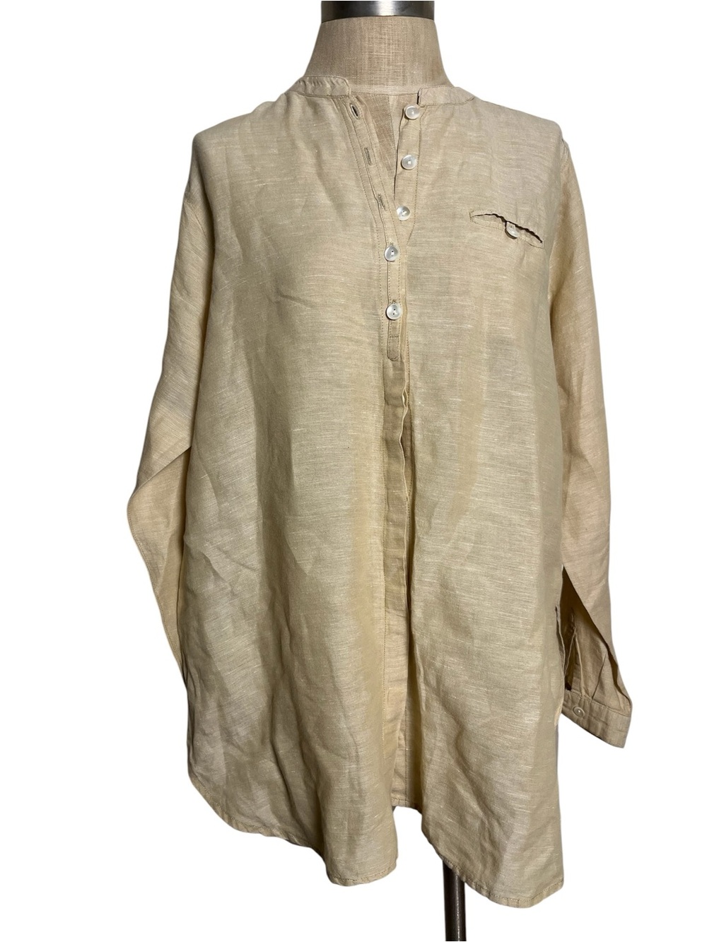 Gudrun Sjödén 100% Linen Long Popover Tunic Shirt Blouse Oversized Beige Medium